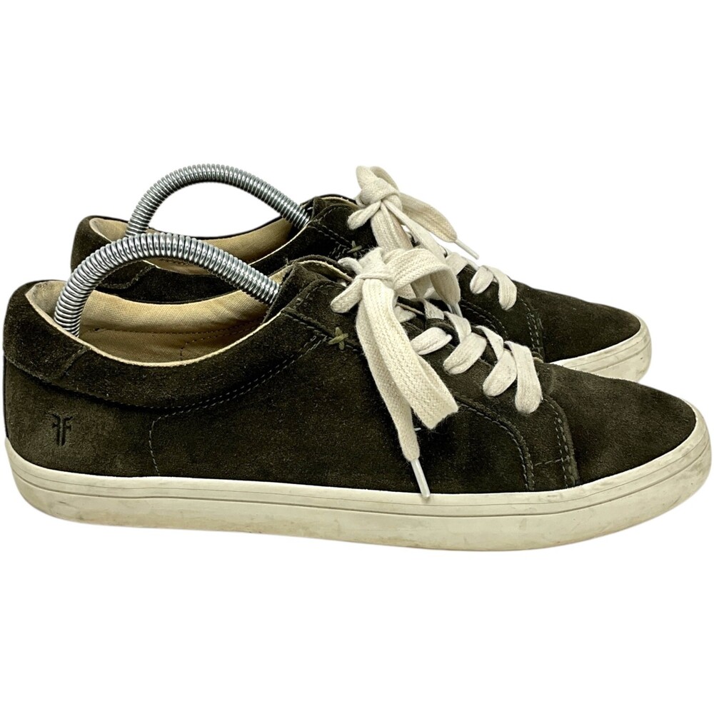 Frye Size 8.5 Kerry Sneakers Dark Green Suede Low Top White Laces Women's - Picture 6 of 16